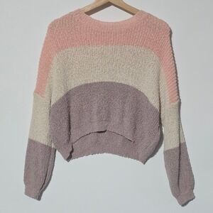 Debut Colorblock Chenille Sweater Pink Cream Mauve Cozy Knit Size S